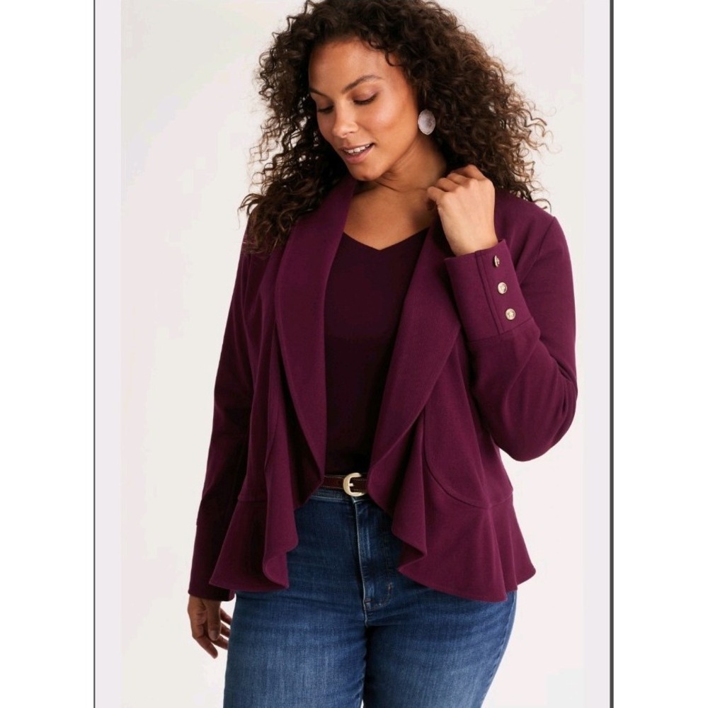 J.jill Knit Flounced Hem Jacket Run Raisin Size: L NWT